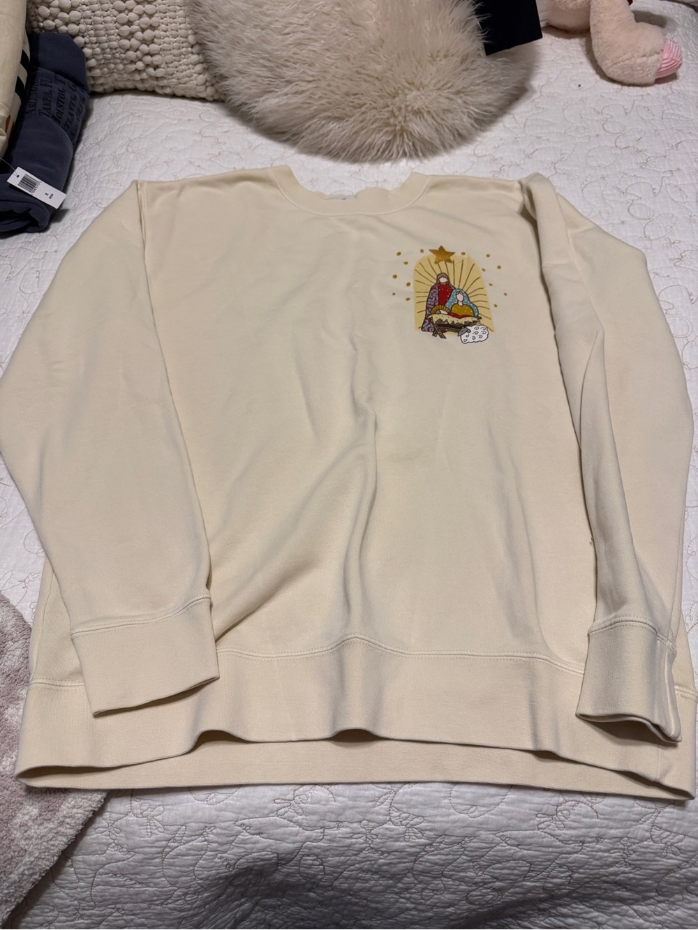 Women's Cream Crewneck Sweatshirt with Colorful Chest Graphic